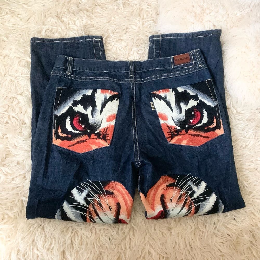 Parish Nation | Tiger Print Blue Denim Jeans 40